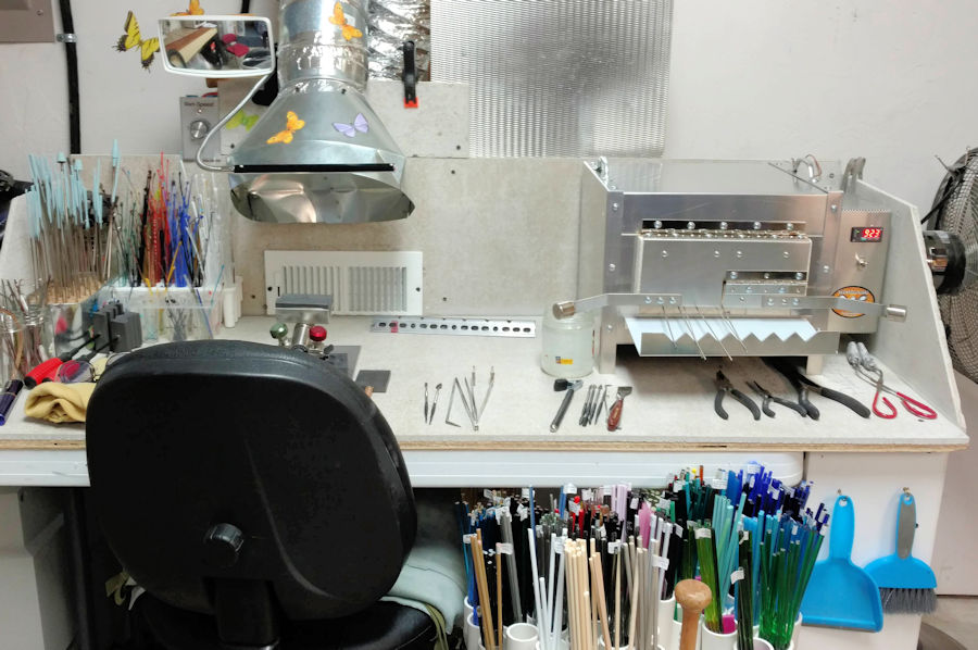 Third expansion of workbench with added GlassHive bead kiln